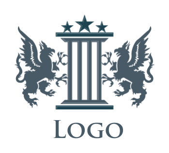 law firm logo griffins hold up pillar with stars