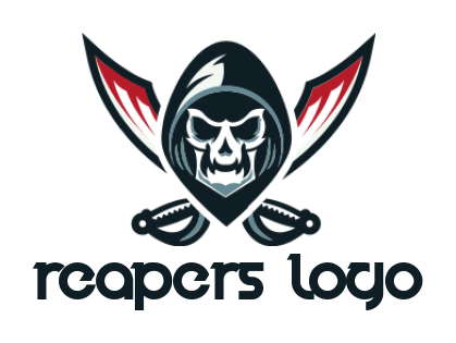 games logo icon grim reaper skull with pirate swords in game 