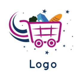 food logo icon grocery in cart with stars