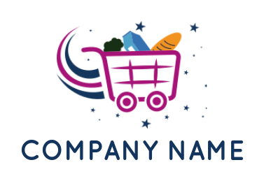 food logo icon grocery in cart with stars