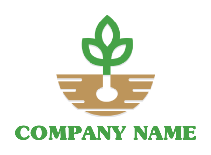 landscaping logo symbol ground showing plant with leaves growing on bulb root in soil