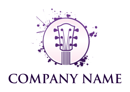 guitar head in circle with color splashes logo design 