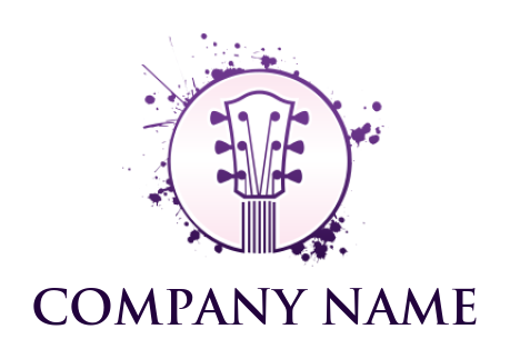 entertainment logo maker - guitar head in circle with color splashes 