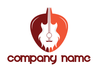 music logo guitar in guitar pick with fire in it