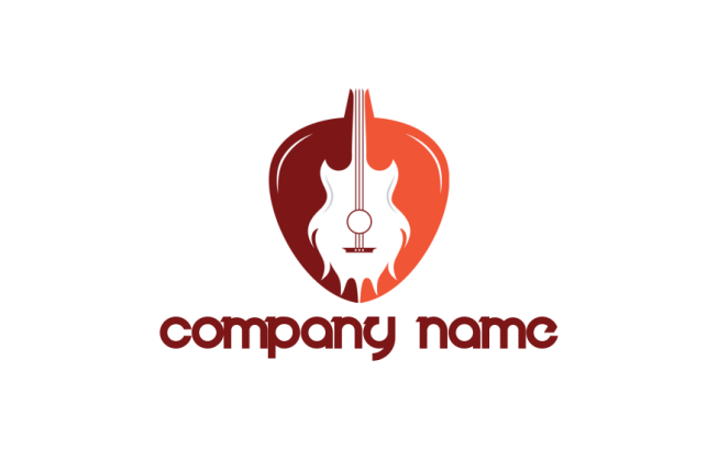 music logo guitar in guitar pick with fire in it