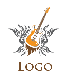 Music logo guitar with ornament fire