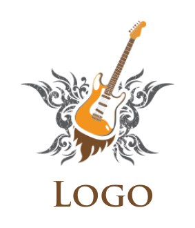 Create a music logo of Guitar with ornament fire