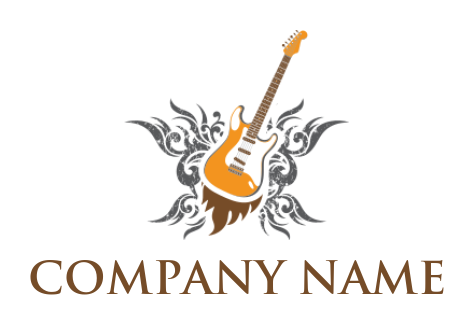 Music logo guitar with ornament fire