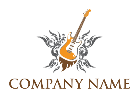 Create a logo of Guitar with ornament fire