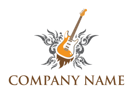 Music logo guitar with ornament fire