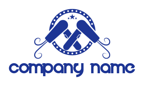 beauty logo illustration hair dryer in front of emblem with stars