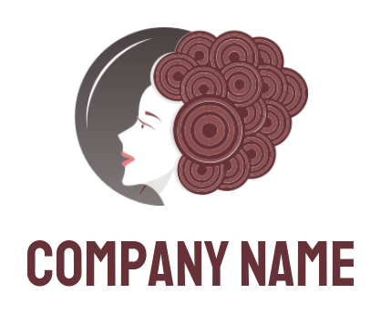 hair salon logo showing woman with curls in up-do 
