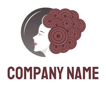 beauty logo illustration hair salon showing woman with curls in up-do 