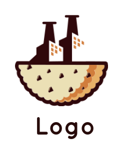 food logo symbol factory on top of half cookie