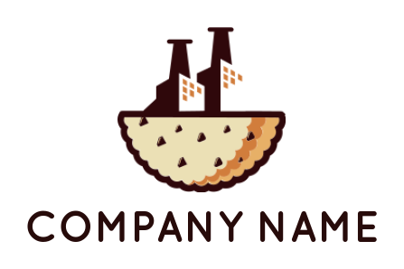 food logo symbol factory on top of half cookie