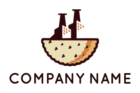 food logo symbol factory on top of half cookie