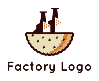 food logo symbol factory on top of half cookie