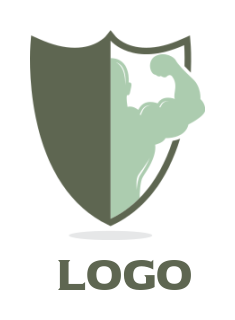 fitness logo half muscular man inside the shield