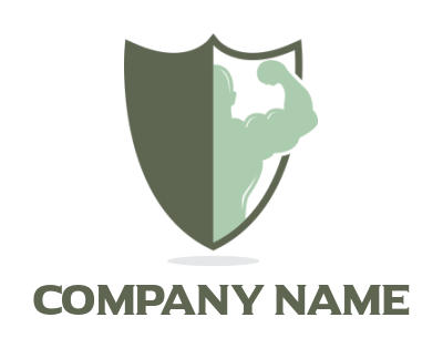 fitness logo half muscular man inside the shield
