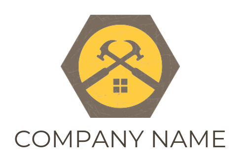 handyman logo hammer house in circle hexagon 