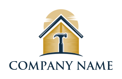 construction logo hammer in abstract house