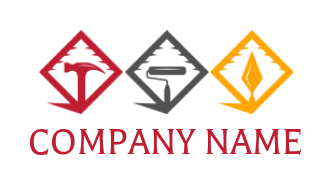 design a home improvement logo hammer paint roller and trowel inside squares