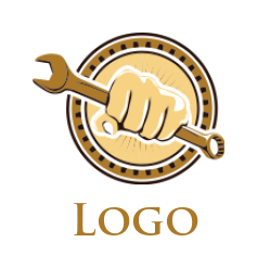 logo creator hand holding wrench in badge 