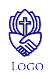 religious logo handshake under cross line art