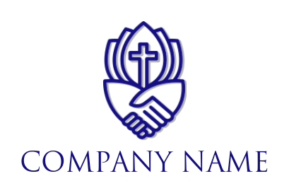 religious logo handshake under cross line art