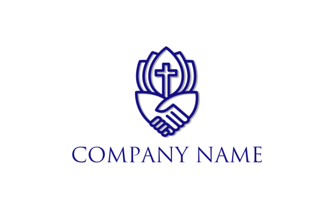 make a religious logo handshake under cross line art - logodesign.net