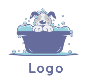 generate a pet logo with happy dog bathing