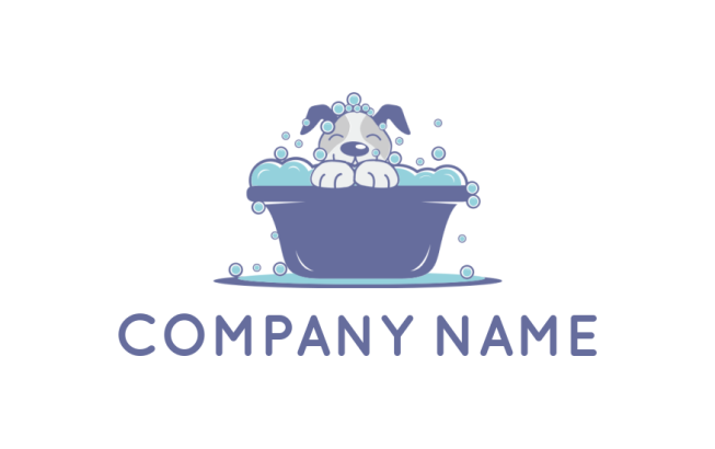 generate a pet logo with happy dog bathing