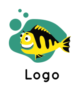 Create a pet logo of happy fish in water with bubbles