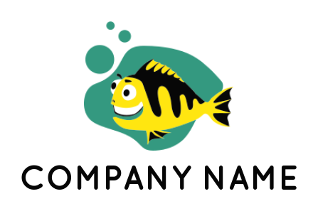 Create a pet logo of happy fish in water with bubbles