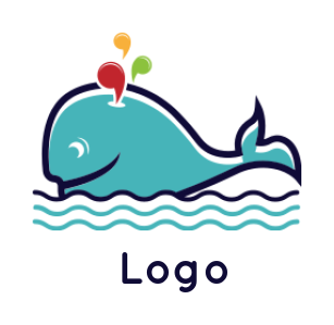 pet logo icon happy whale on water waves