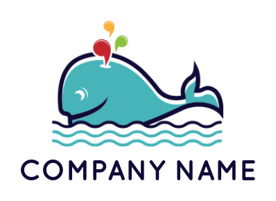 pet logo icon happy whale on water waves