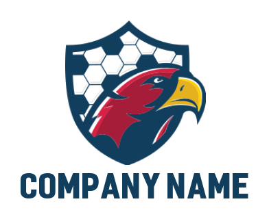 pet logo icon hawk coming out from shield with soccer pattern - logodesign.net