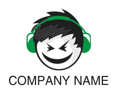 entertainment logo icon headphone on abstract cartoon boy 