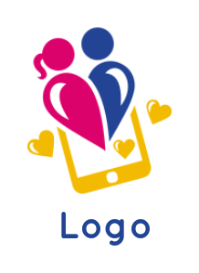 dating logo online heart couple in cellphone 