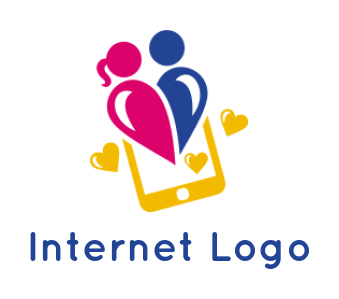 dating logo online heart couple in cellphone 