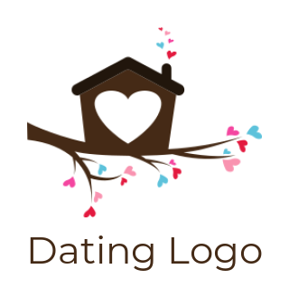 dating logo heart in birdhouse on branch hearts