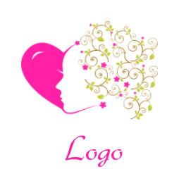 beauty logo icon heart merged with woman face with floral hair