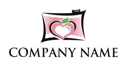 create a photography logo heart shape lens inside abstract camera for wedding photography