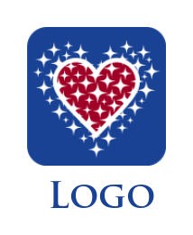 design a dating logo heart with sparkling in rounded rectangle shape