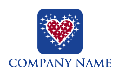 design a dating logo heart with sparkling in rounded rectangle shape