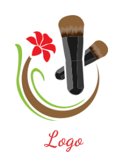 beauty logo hibiscus with makeup brushes