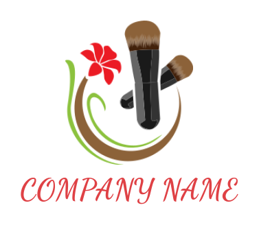 beauty logo hibiscus with makeup brushes