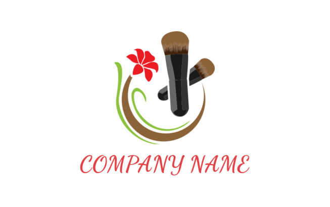 beauty logo hibiscus with makeup brushes