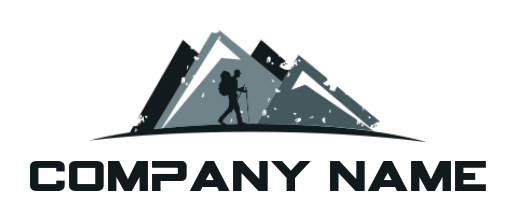 Travel logo hiker in mountain background