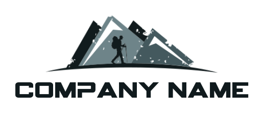 Design a travel logo hiker in mountain background